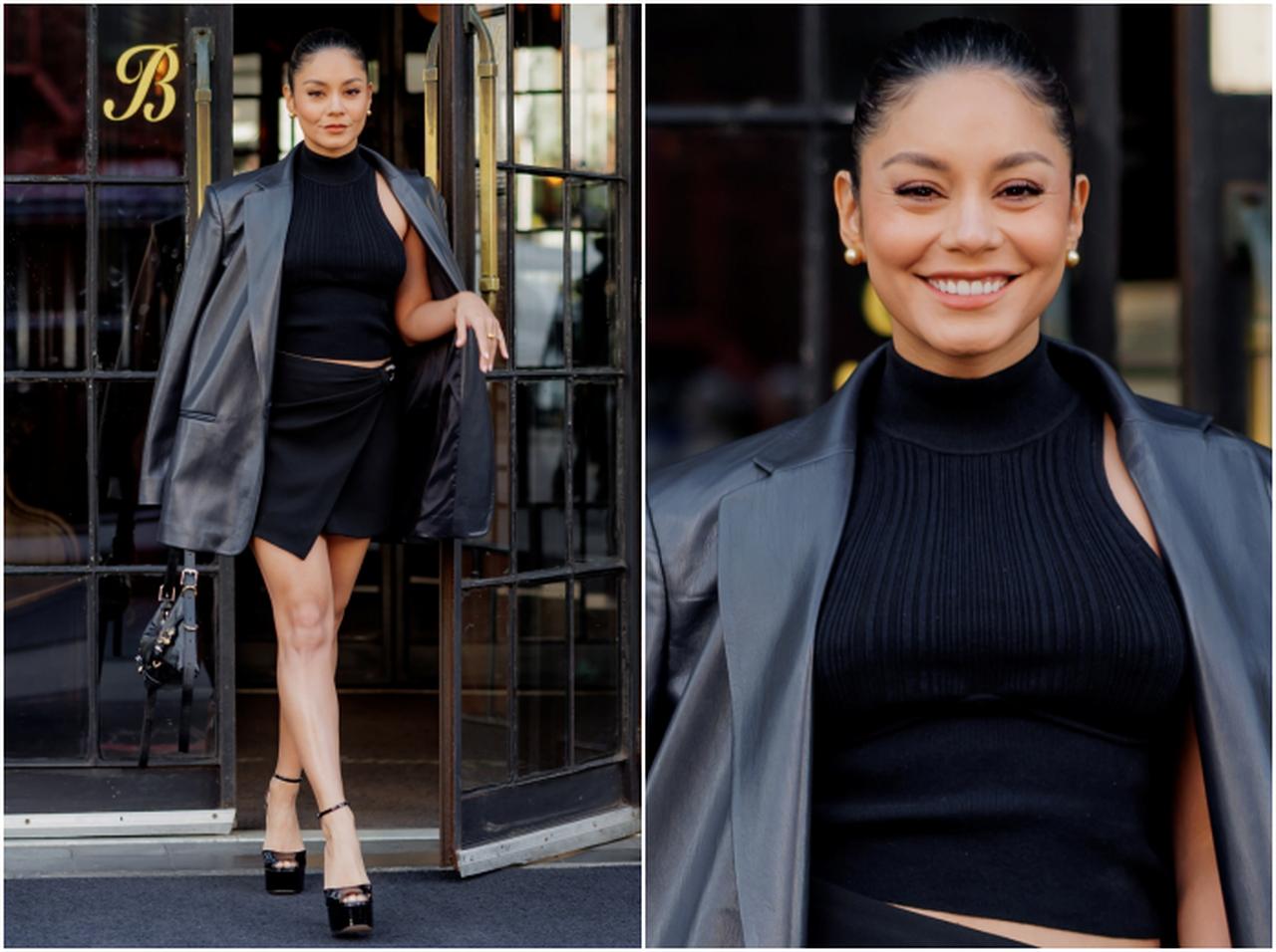 ヴァネッサ・ハジェンズ、お得意のジャケットを用いたオールブラックコーデ【セレブの最新スタイル】