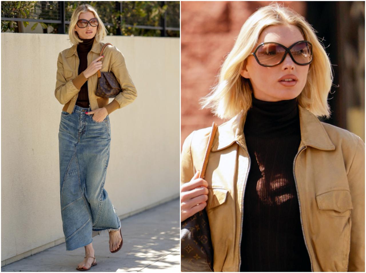 エルザ・ホスク、トレンドのデニムマキシが主役のヴィンテージ風コーデ