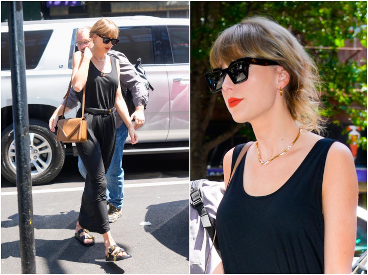 テイラー・スウィフト、小物で格上げしたブラックワンピースコーデ【セレブの最新スタイル】