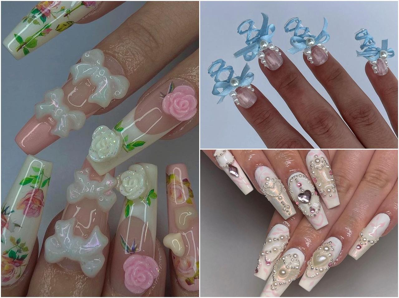 ロココ風のパーツネイルが人気！とことん甘めなデコネイルが海外でトレンド