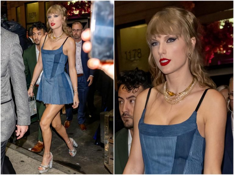 テイラー・スウィフト、デニムミニワンピで作るナイトアウトルック