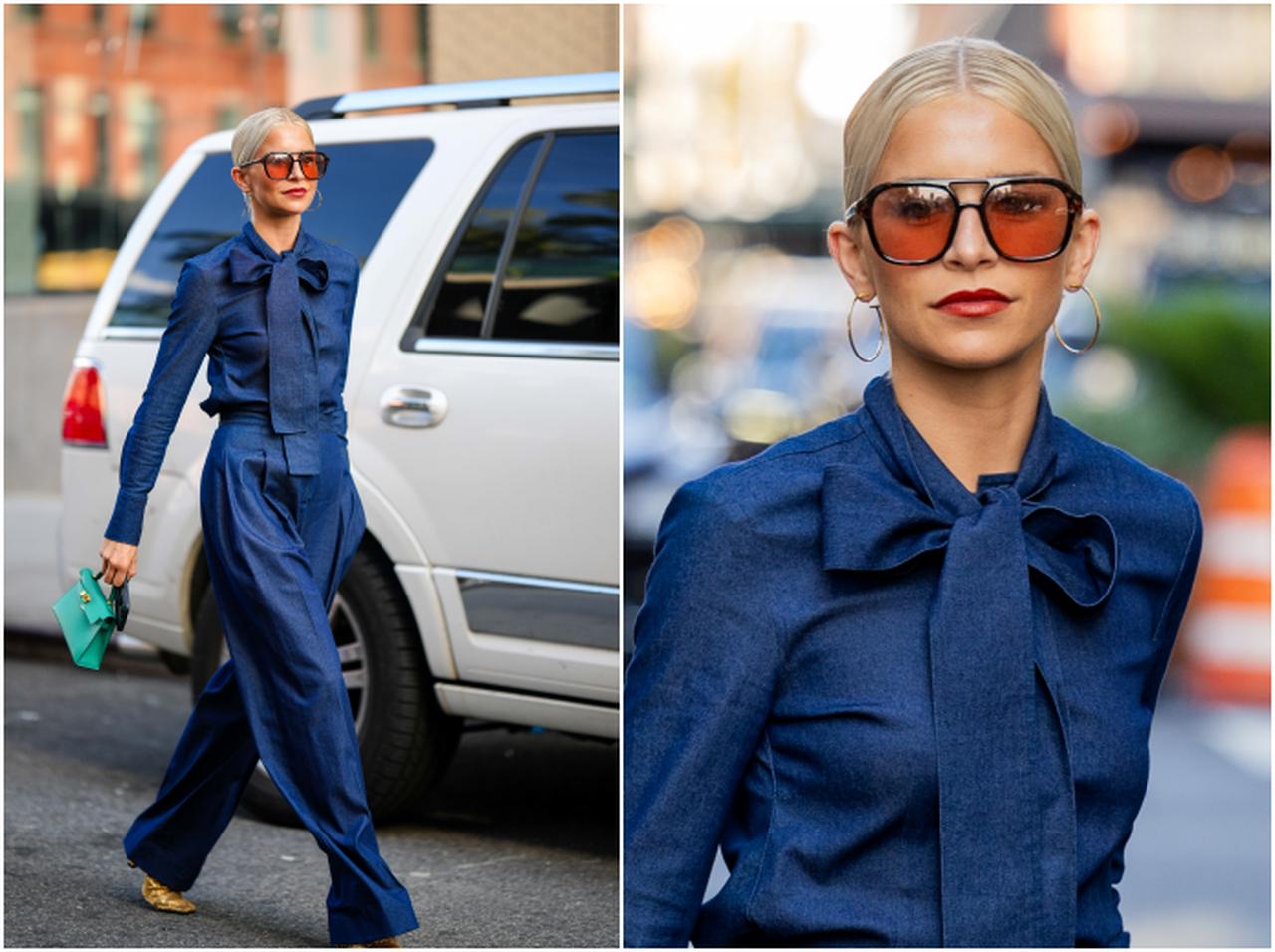 カロリーネ・ダウル、襟元のリボンが目を引くワントーンコーデ【セレブの最新スタイル】