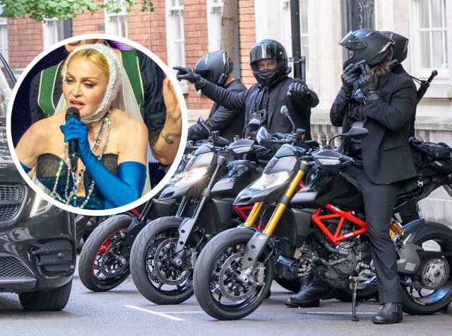 『007』か『MI』の撮影!? マドンナの『護衛部隊』が要人警護級