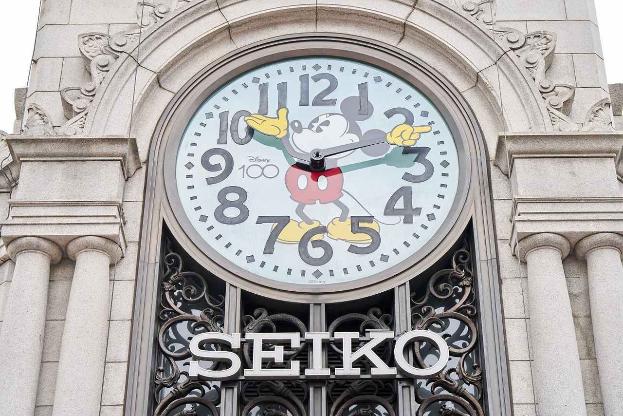 史上初！銀座のシンボル時計塔がミッキーマウスに、SEIKO HOUSE GINZA時計塔の文字盤が模様替え