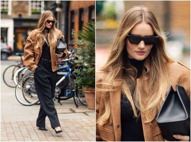 ロージー・ハンティントン・ホワイトリー、レザージャケットが主役のハンサムコーデ【セレブの最新スタイル】