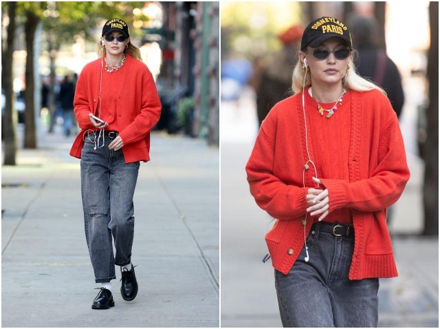 ジジ・ハディッド、カラーで遊んだデニムスタイル【セレブの最新スタイル】