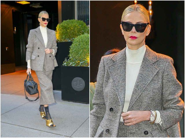 シャーリーズ・セロン、足元で遊ぶ大人なスーツスタイル【セレブの最新スタイル】