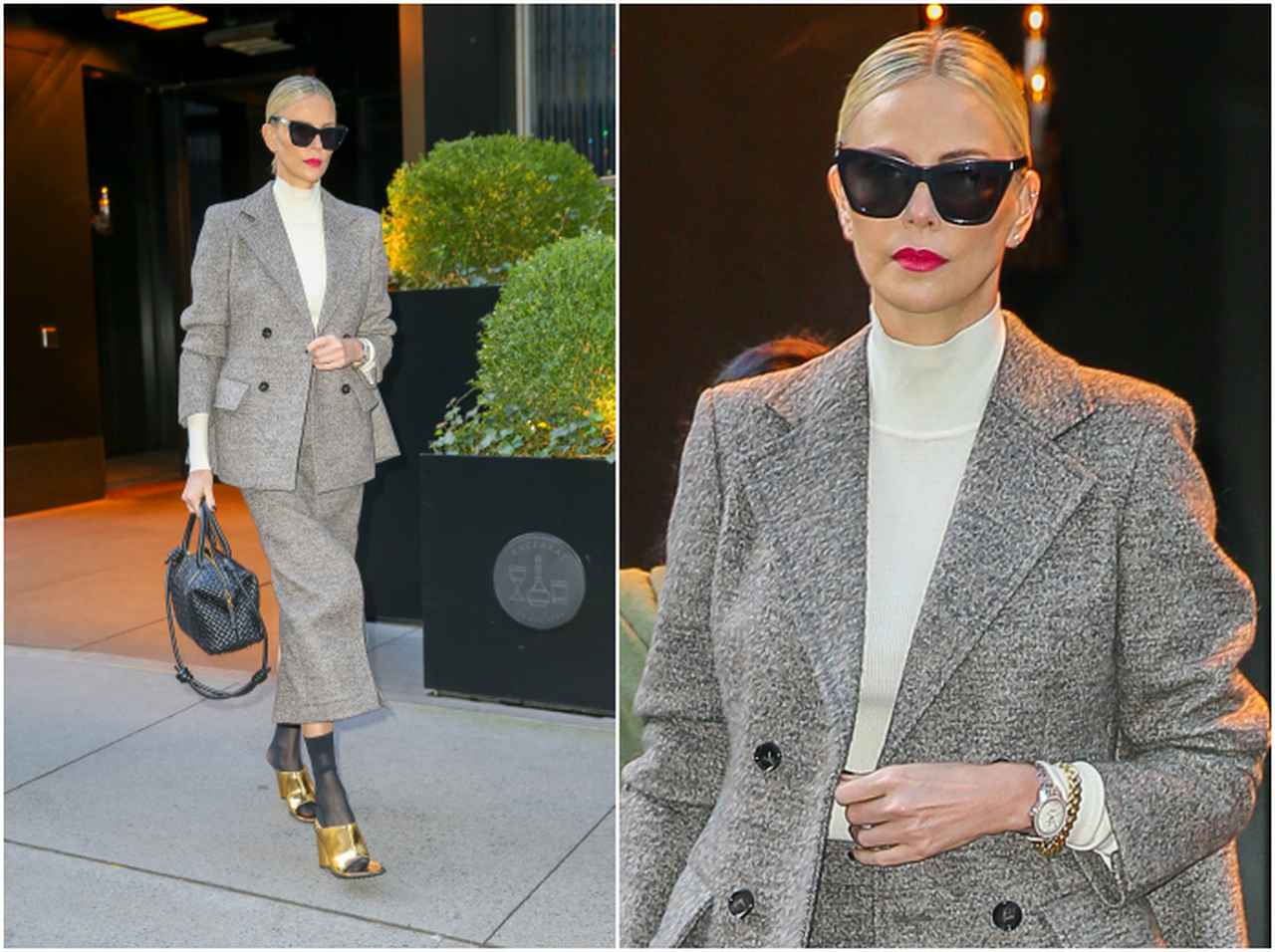 シャーリーズ・セロン、足元で遊ぶ大人なスーツスタイル【セレブの最新スタイル】