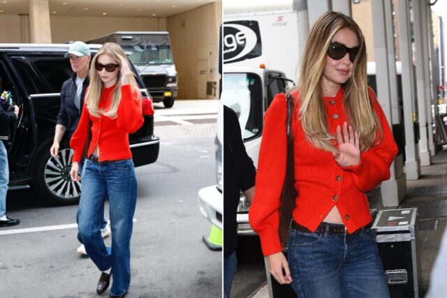 ジジ・ハディッドは赤がスキ？カーデ×ローファー【セレブの最新スタイル】