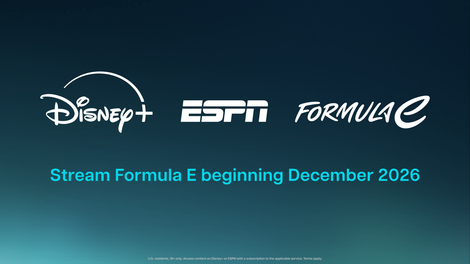 ディズニープラス、ESPN、フォーミュラEのロゴが並ぶキービジュアル