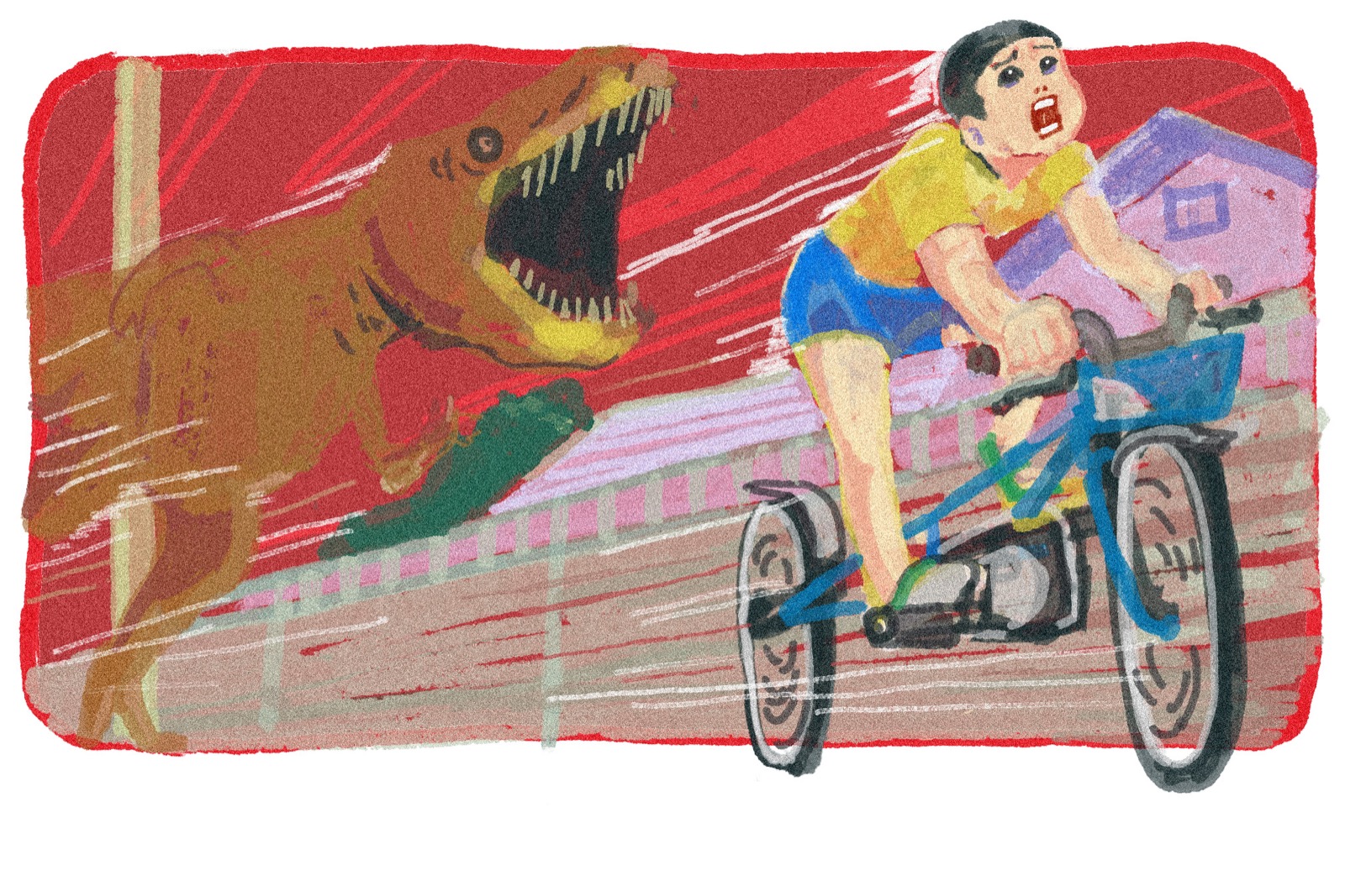 『オークストリートの異変』恐竜対策マニュアル 挿絵（自転車）