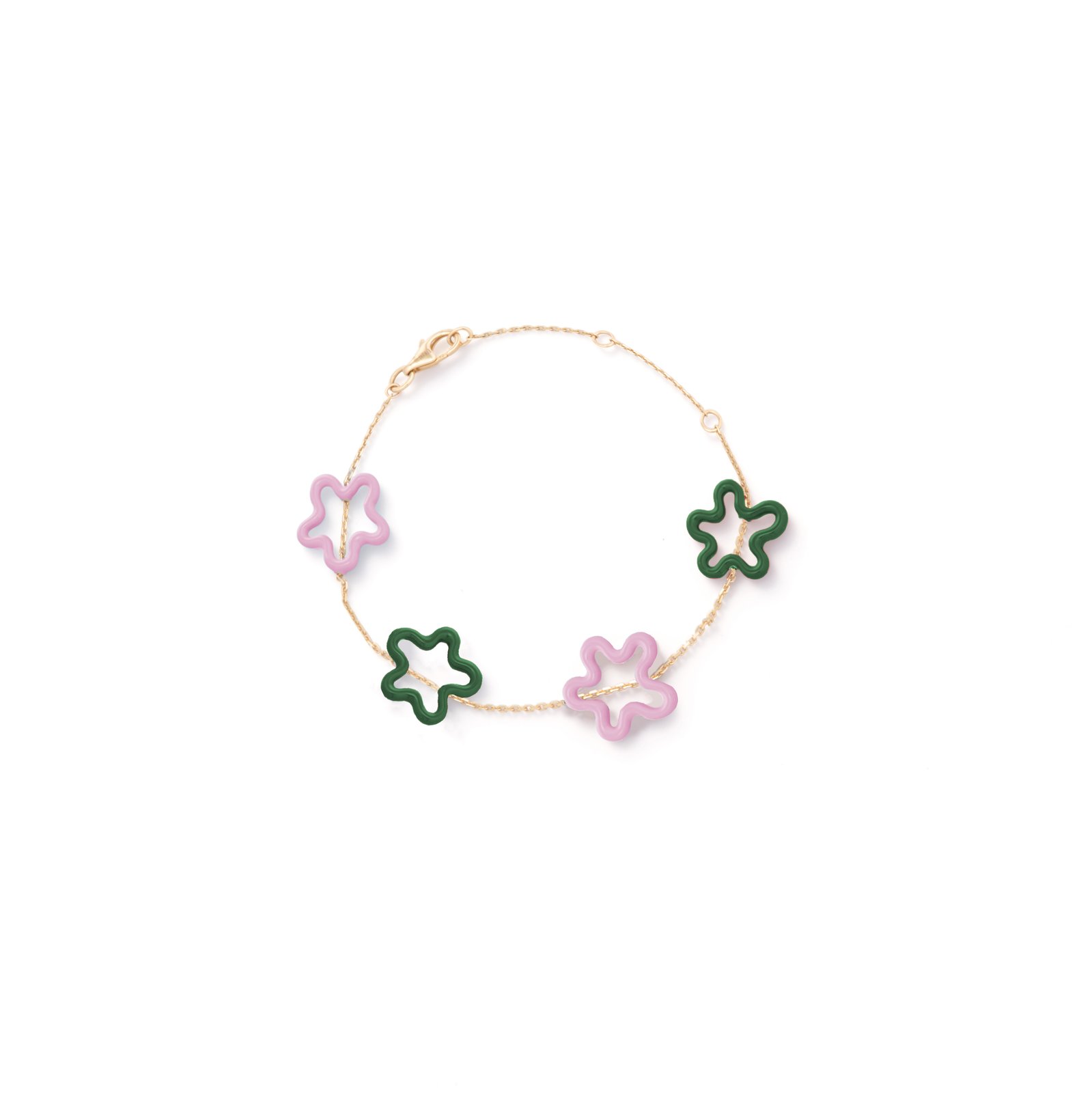 ベア・ボンジャスカ「4everflower」 花モチーフのブレスレット（ピンク×グリーン）