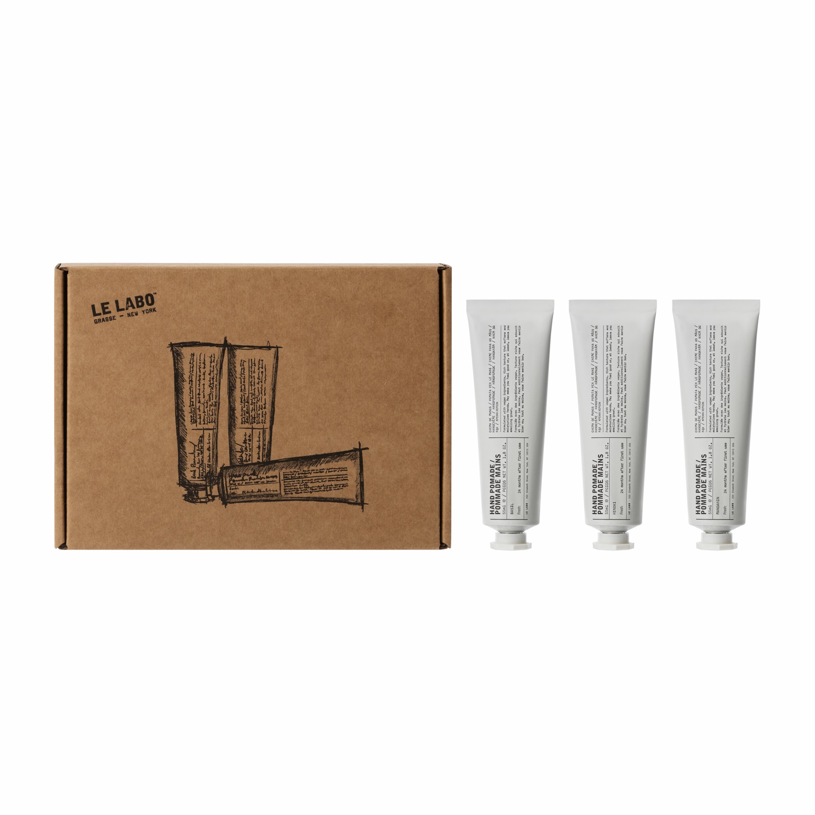 「ハンド ポマード トリオ 3X55ML」のボックスとチューブ