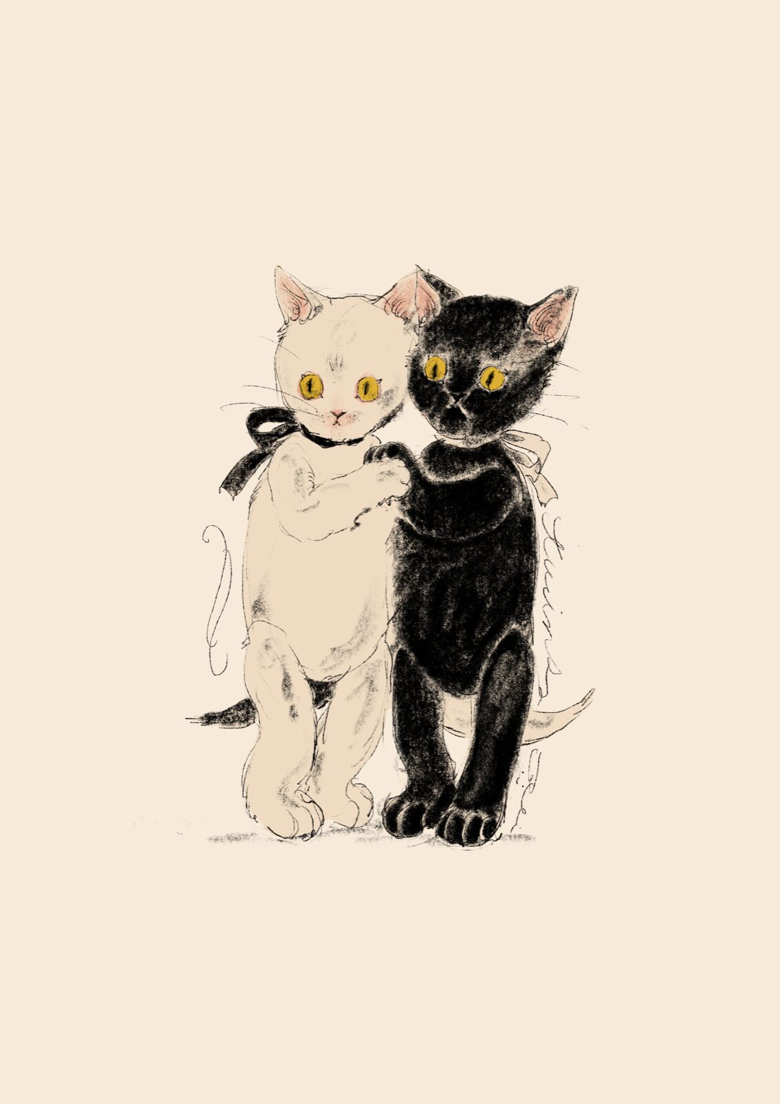 くらはしれいが描いた白猫と黒猫のイラスト