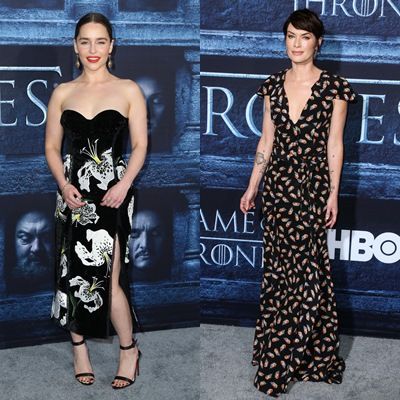 デナーリス役のエミリア・クラークはERDEM（アーデム）を、サーセイ役のリーナ・ヒーディはJITROIS（ジトロワ）のドレスで。
