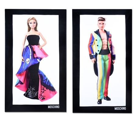 モスキーノ　Moschino　バービー人形　Barbie　デザイナー　ジェレミー・スコット　Jeremy Scott　ステラ・マックスウェル　Stella Maxwell　バービーコラボ　バービー　Barbie　ケン　Ken　MTV VMAの衣装　人形　日本でも買える　バスタオル