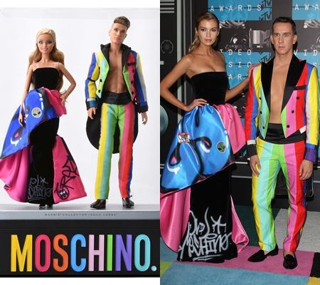 モスキーノ　Moschino　バービー人形　Barbie　デザイナー　ジェレミー・スコット　Jeremy Scott　ステラ・マックスウェル　Stella Maxwell　バービーコラボ　バービー　Barbie　ケン　Ken　MTV VMAの衣装　人形　日本でも買える