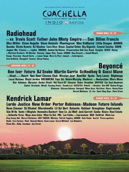 コーチェラ　 Coachella　野外フェス　カリフォルニア　アメリカ最大級フェス　2017年出演者　ヘッドライナー　