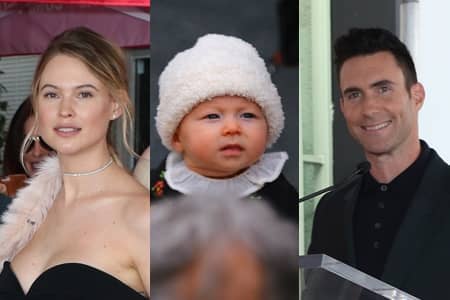 ベハティ・プリンスルー　Behati Prinsloo　アダム・レヴィーン　Adam Levine 　ハリウッドの殿堂　ハリウッド名声の歩道　Hollywood Walk of Fame　子供　初お目見え　初公開　ダスティ・ローズ　Dusty Rose　家族写真　似てる