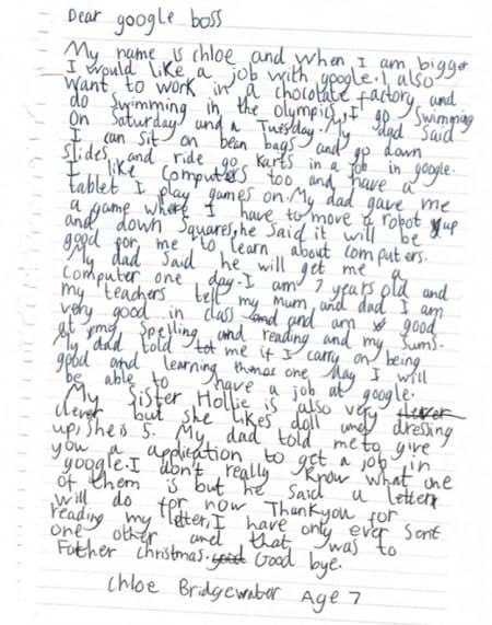 グーグル　Google 7歳少女　就職　志願　手紙
