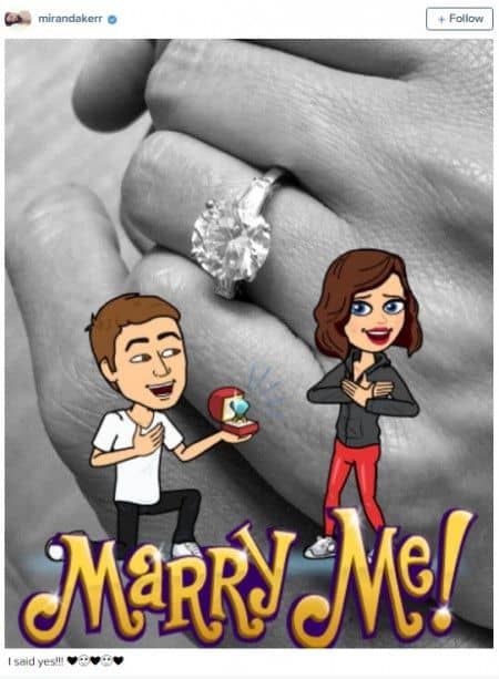 ミランダ・カー Miranda Kerr エヴァン・スピーゲル Evan Spiegel 婚約発表 スナップチャット ビットモジ Bitmoji Snapchat 写真