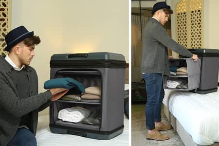 フグ FUGU スーツケース 座れる 棚 大きさ 自由自在 軽い 充電できる 衣装ハンガー ポータブテーブル