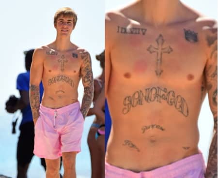 ジャスティン・ビーバー　Justin Bieber　カッピング　ビーチ　水着　ピンク